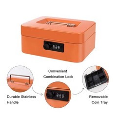 Cash Box with Money Tray and Combination Lock Metal Money Box Change Lock Box…
