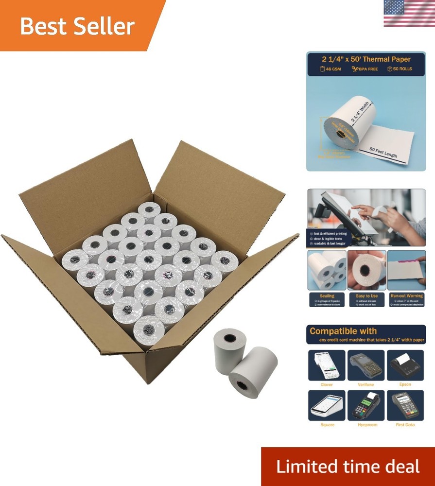 50 Rolls 2 1/4 x 50 Thermal Paper Rolls, BPA Free Thermal Receipt Paper Rolls…