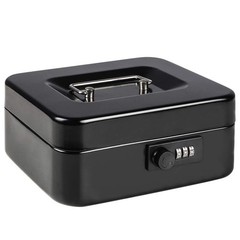 Black Medium Cash Box Money Tray Combination Lock 7 4/5 x 6 4/5 x 3 3/5 In