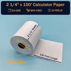 2 1/4 in X 150 Ft Calculator Paper Rolls 2 1/4 Adding Machine Tape Paper Rolls