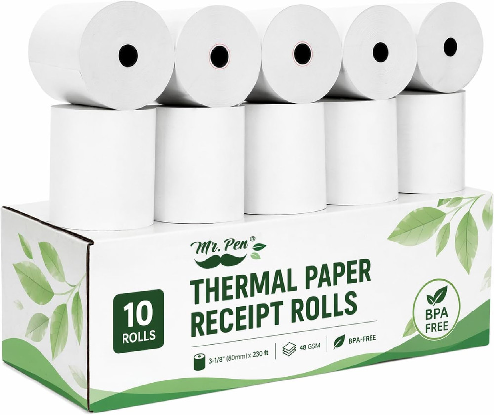 – Thermal Paper Receipt Rolls, 10 Pack, 3-1/8” (80Mm) X 230 Ft | 48 GSM Premium