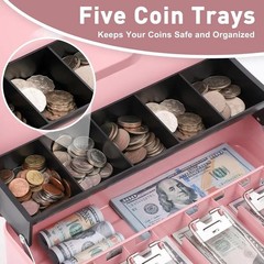 Cash Box with Money Tray and Key Lock, Saving Lock Box with Money Tray Storage f