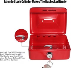 Compact Red Metal Cash Box with Key Lock – Safe Piggy Bank for Coins & Valuables