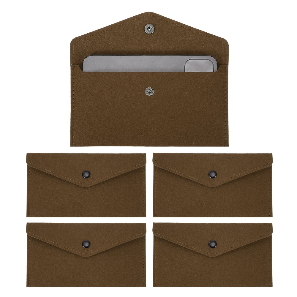 5Pcs Felt Money Bag, Felt Cellphone Sleeve Case Pouch Cash Bag, Dark Brown