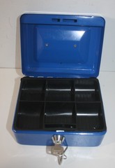 Blue Metal Cash Box Bank Safe With Lock and Key 6X4.5X3 Removable Drawer