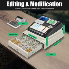 Cash Register Electronic POS System With Drawer 48 Keys LED Display For Retail