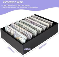 Money Organizer for Cash, 8 Compartment Wooden Cash Divider Storage Organizer…
