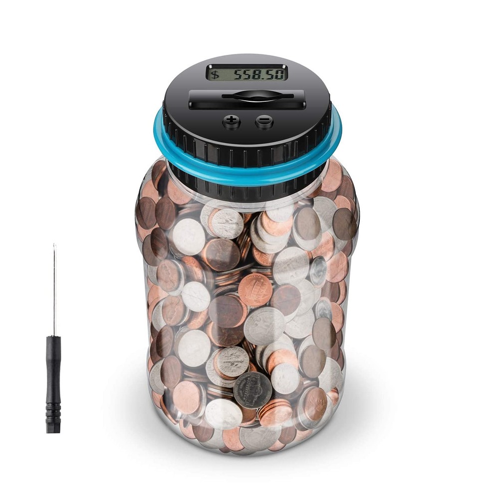 Digital Counting Money Jar, Digital Coin Counter with LCD Display Large Capac…