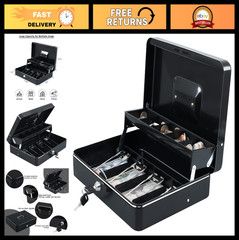 Secure Cash Box with Key Lock – Metal Money Storage Safe, Black – Ideal for Home