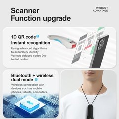 Portable Mini 2D Bluetooth Barcode Scanner 2.4G Wireless USB for Windows Android