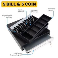16&Prime; Heavy Duty Black Manual Push Open Cash Drawer with 5B/5C Stainless Steel