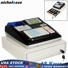 48 Keys Electronic Cash Register, LED Retail POS System W/ Printer, Cash Drawer