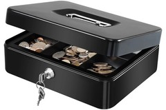 Kyodoled Large Metal Cash Box With Money Tray And Lock,money Box With