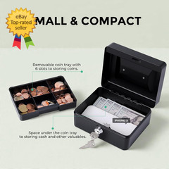 Small Cash Box with Money Tray and Lock Metal Cash Lock Box with Key Petty Box
