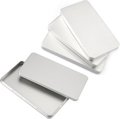 Metal Rectangular Cash Box with Lid Currency Tray Money Small, Silvery