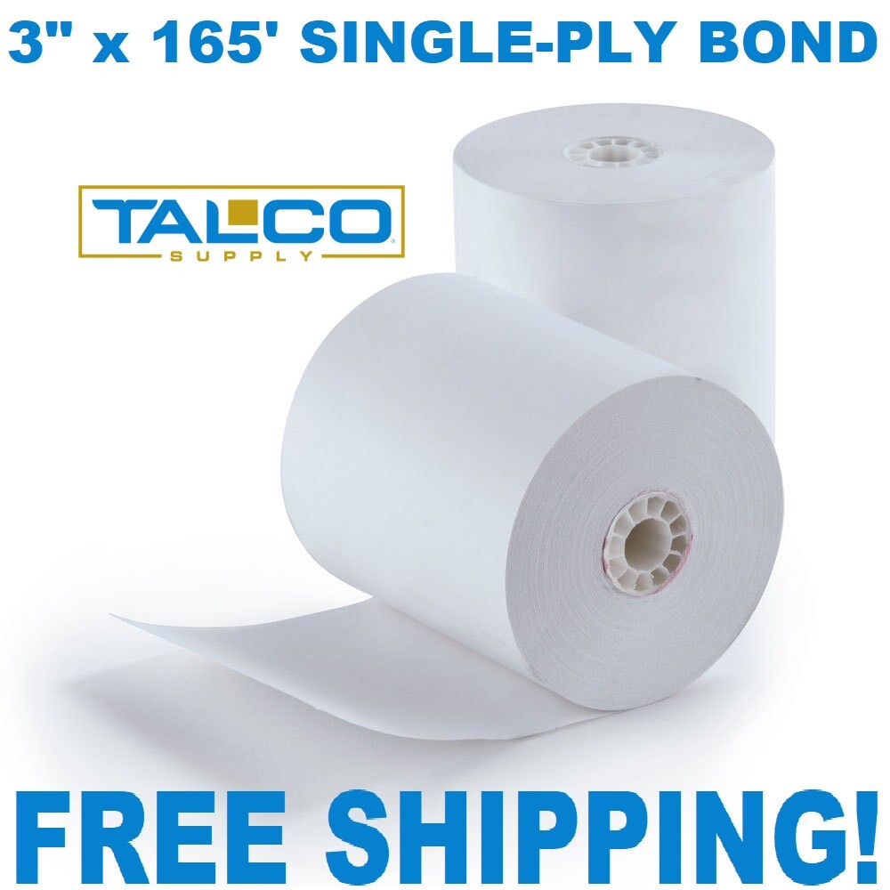 (50) 3&Prime; x 165&prime; BOND POS RECEIPT PAPER ROLLS ~FAST FREE SHIPPING~