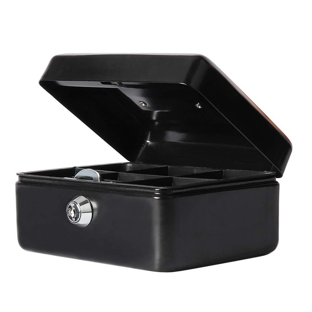 Small Cash Box with Key Lock, Double Layer Metal Money Box for Home Security