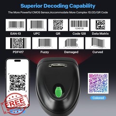 PecuMecu Bluetooth 2D Barcode Scanner Blue 3-in-1 Wireless USB