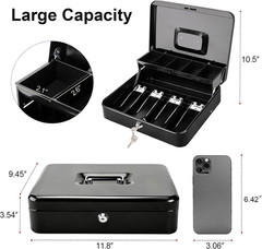 Cash Box with Key Lock – 0.7Mm Solid Steel, Auto-Pop Spill-Proof Foam Coin Tray,