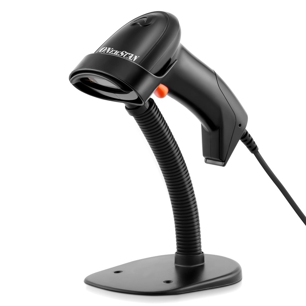 USB Barcode Scanner, Handheld Wired 1D Laser Barcode Reader with Stand Plug a…