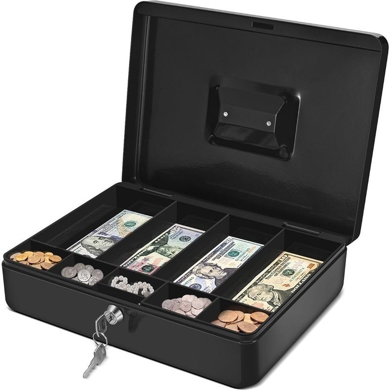 Portable Cash Box W/ Key Lockable Money Organizer Durable Alloy Steel Storage US