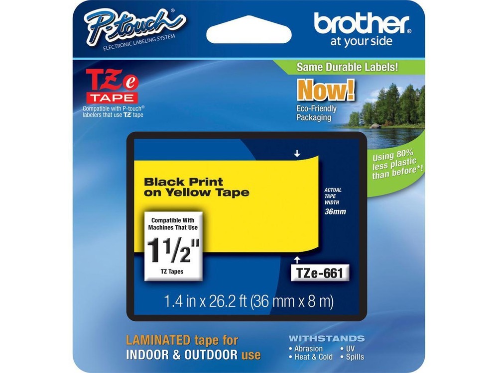 Brother TZE661 36 mm (1.40&Prime;) Black on Yellow tape for P-Touch, 8 m (26.20 ft.)