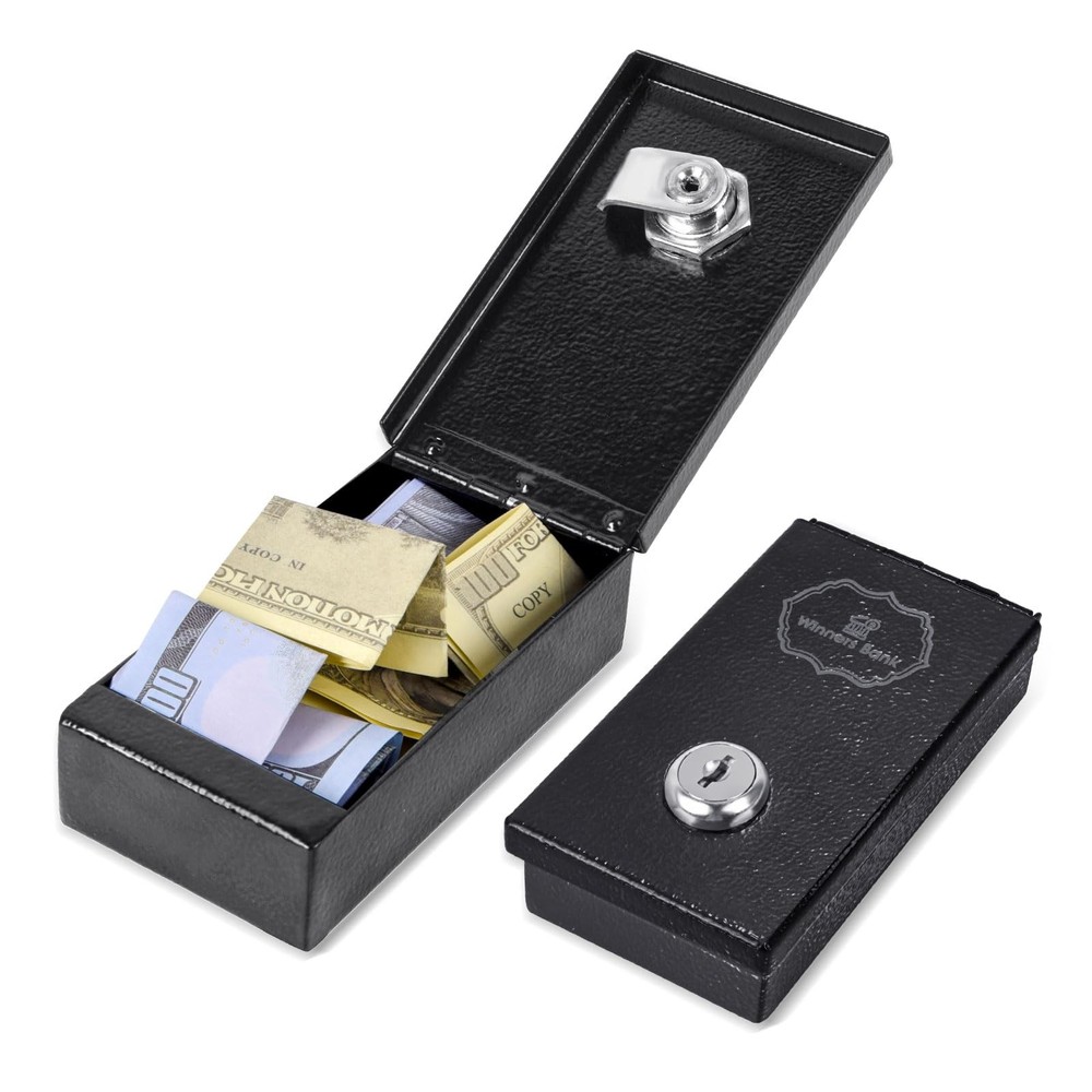 Winners Bank Metal Lock Box for Gamblers with 4.32 x 1.1 x 2.47 inches, Black