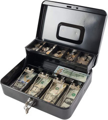 Locking Cash/Money Saving Organizer Box with Lock Safe with Key and Cash Tray, B