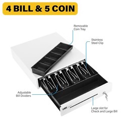 13&Prime; Heavy Duty POS Cash Drawer 4Bill/5Coin, Removable Coin Compartment, 24V, RJ1