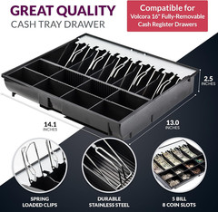 Cash Drawer Tray – 14.1 X 13 X 2.5 Inch Cash Register Insert – 5 Bill / 8 Coin