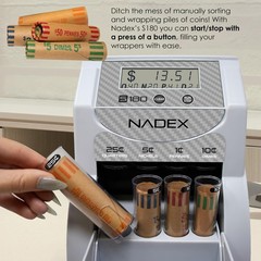 Nadex S180 Digital Coin Counter & Sorter – Counts and Wraps Coins Automatically