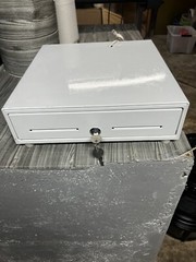 Cash Register Drawer with Removable Coin Tray Key Lock Media Slot White