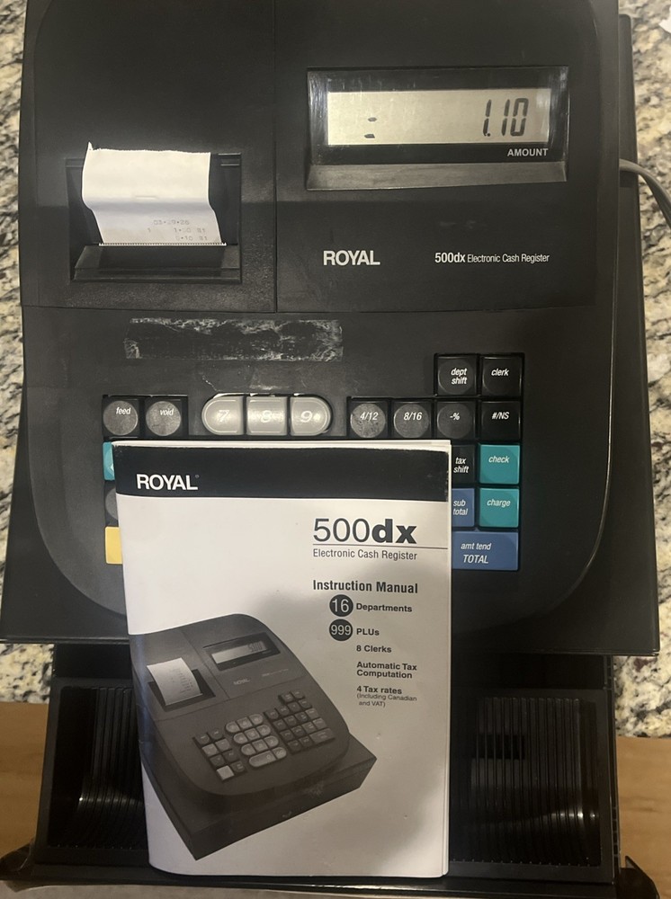 Royal 500DX Electronic Cash Register Tested w/ Key & Manuals
