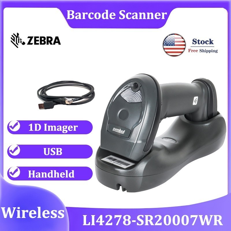 Zebra Symbol LI4278-SR20007WR 1D USB Wireless Handheld Barcode Scanner W/ Cradle