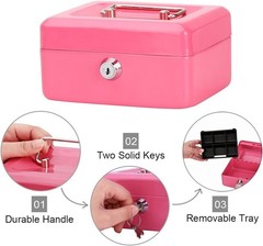 Waterproof Pink Cash Box with Key Lock – Compact and Portable for All Use