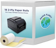 18 Rolls 2-Ply White Yellow Carbonless Paper for Toast Kitchen Printer