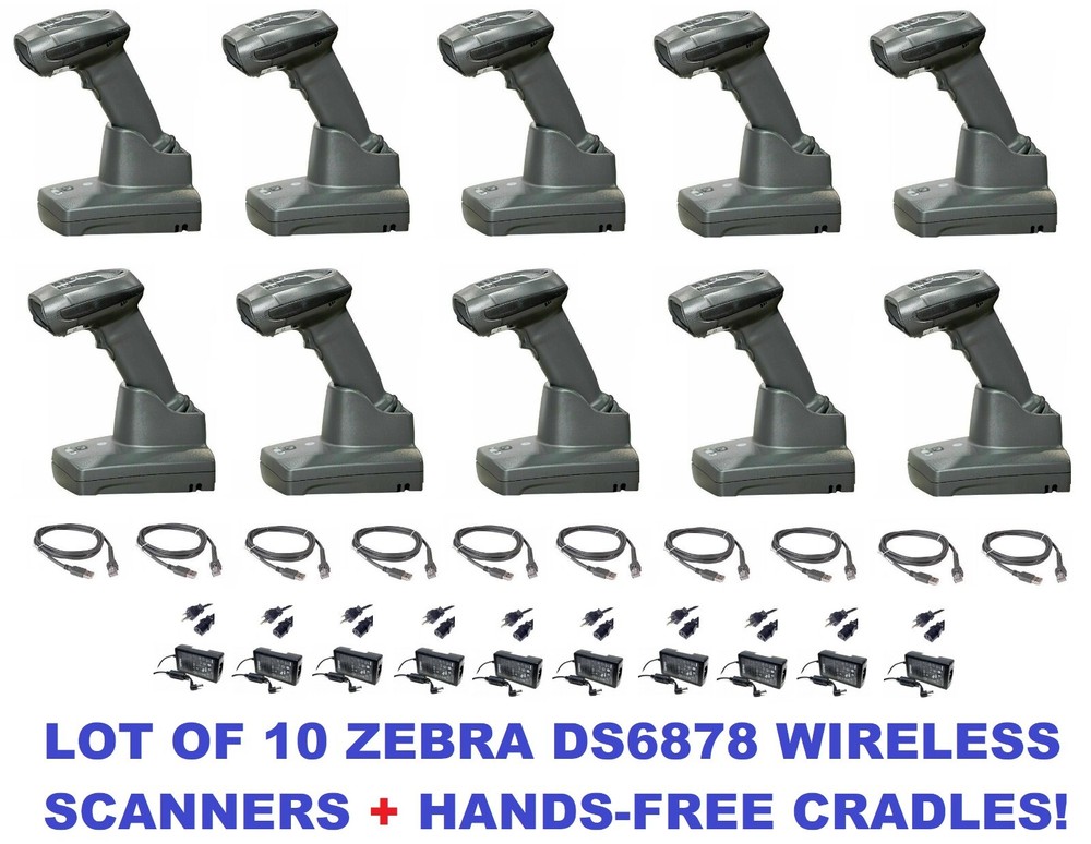 LOT OF 10 Zebra DS6878 Wireless 2D/1D Barcode Scanner + « Hands-Free » Cradle!⭐🔥