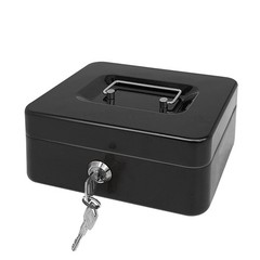 Steel Cash Box with Key Lock, Metal Small Money Organizer with Money Tray,Cas…