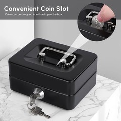 Mini Cash Box with Slot Small Cash Box with Money Tray and Key Lock, Metal Lo…