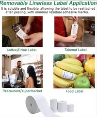 Moqra Paper Linerless Removable Thermal Labels 3 1/8in x 170ft 12 Rolls/Box