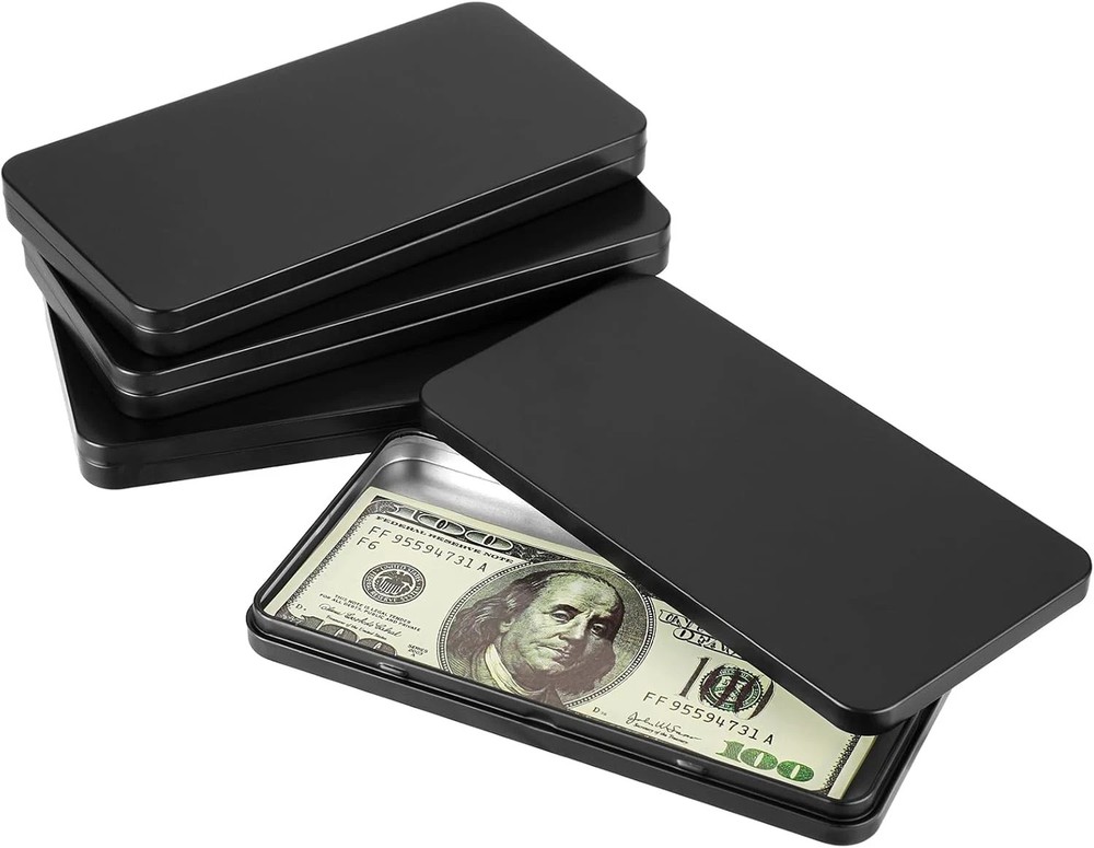 Metal Rectangular Cash Box with Lid – 4 Packs Currency Tray Money Holder Black M