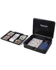 Black Large Metal Cash Box Combination Lock Money Tray 11.8×9.5×3.54 Inch