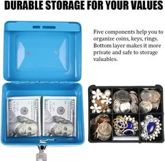 Elegant Skyblue Cash Box with Removable Tray and Key Lock, 6&Prime; x 4.8&Prime; x 3&Prime;