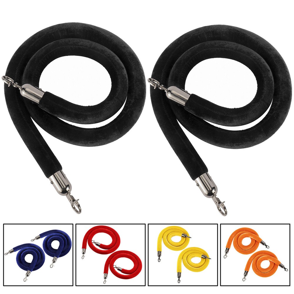 NovelBee 2 Pack of 5&prime; Velvet Rope with Plated Hooks,Crowd Control Line Barrier