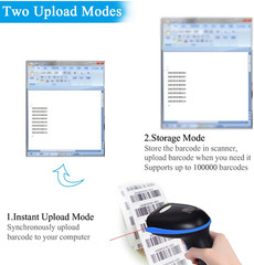 Wonenice Barcode Scanner Wireless 2-In-1 2.4Ghz Wireless+Usb 2.0 Wired Handheld