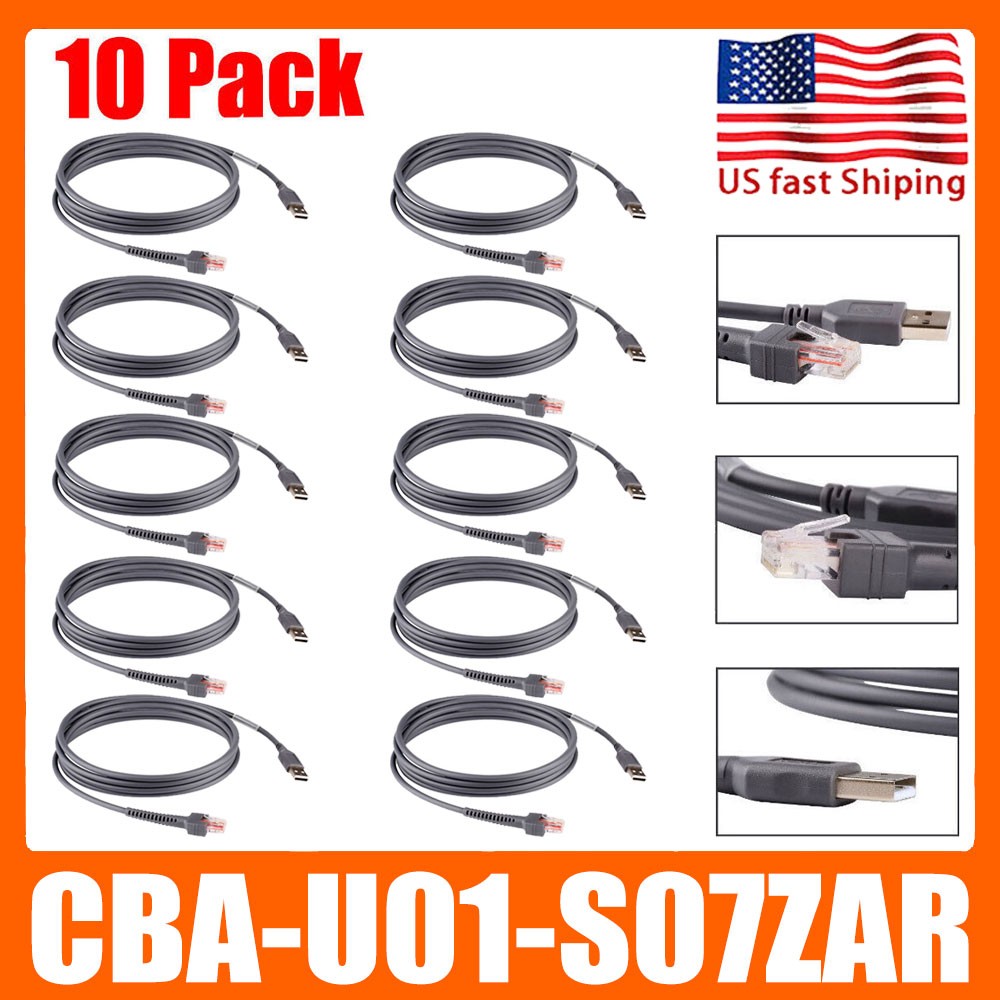 10 Pack USB Cable Barcode Scanner Cord For Symbol LS2208 CBA-U01-S07ZAR 6FT US