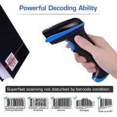 Blue 2.4G Wireless 1D Barcode Scanner Handheld Cordless Reader 100ft Range