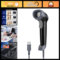 2D QR Code Scanner, Wired Barcode Reader with Long USB Cable for POS & Supermark