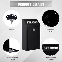 Locking Cash Box with Slot, Metal Money Donation Box with Lock and 4 Keys Wall M