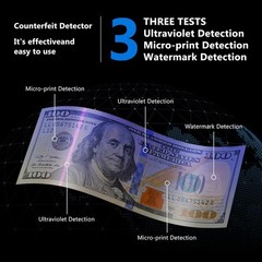 Portable Counterfeit Bill Detector with 8X Magnifying, 2 LED UV Light,